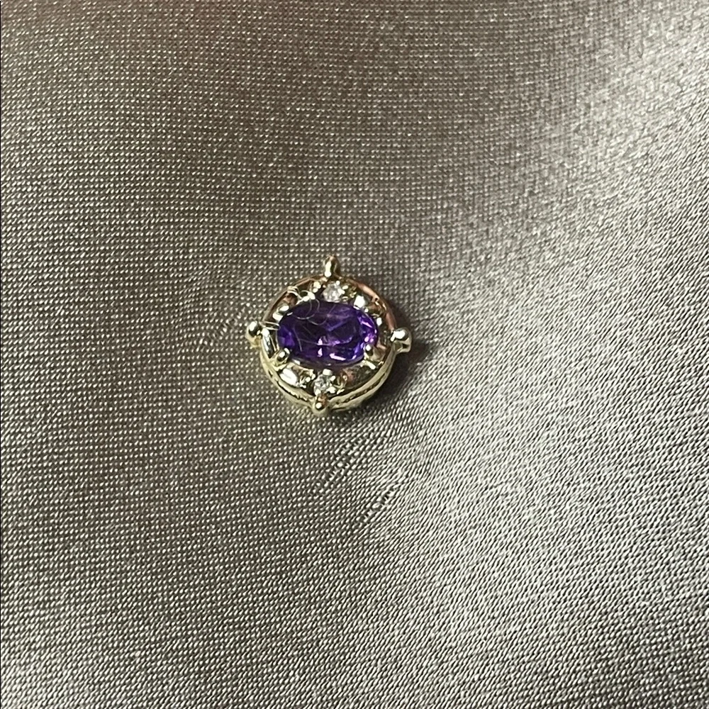 Vintage Solid 14k and Genuine Amethyst Bracelet Slide Charm 7mm - Picture 1 of 8